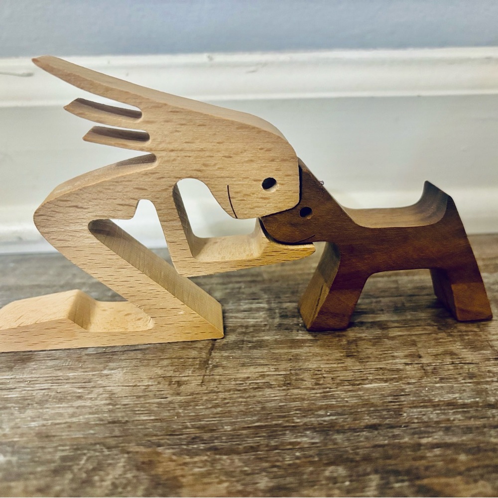 Hand-Carved Wooden Animal Figures - Light and Dark Wood